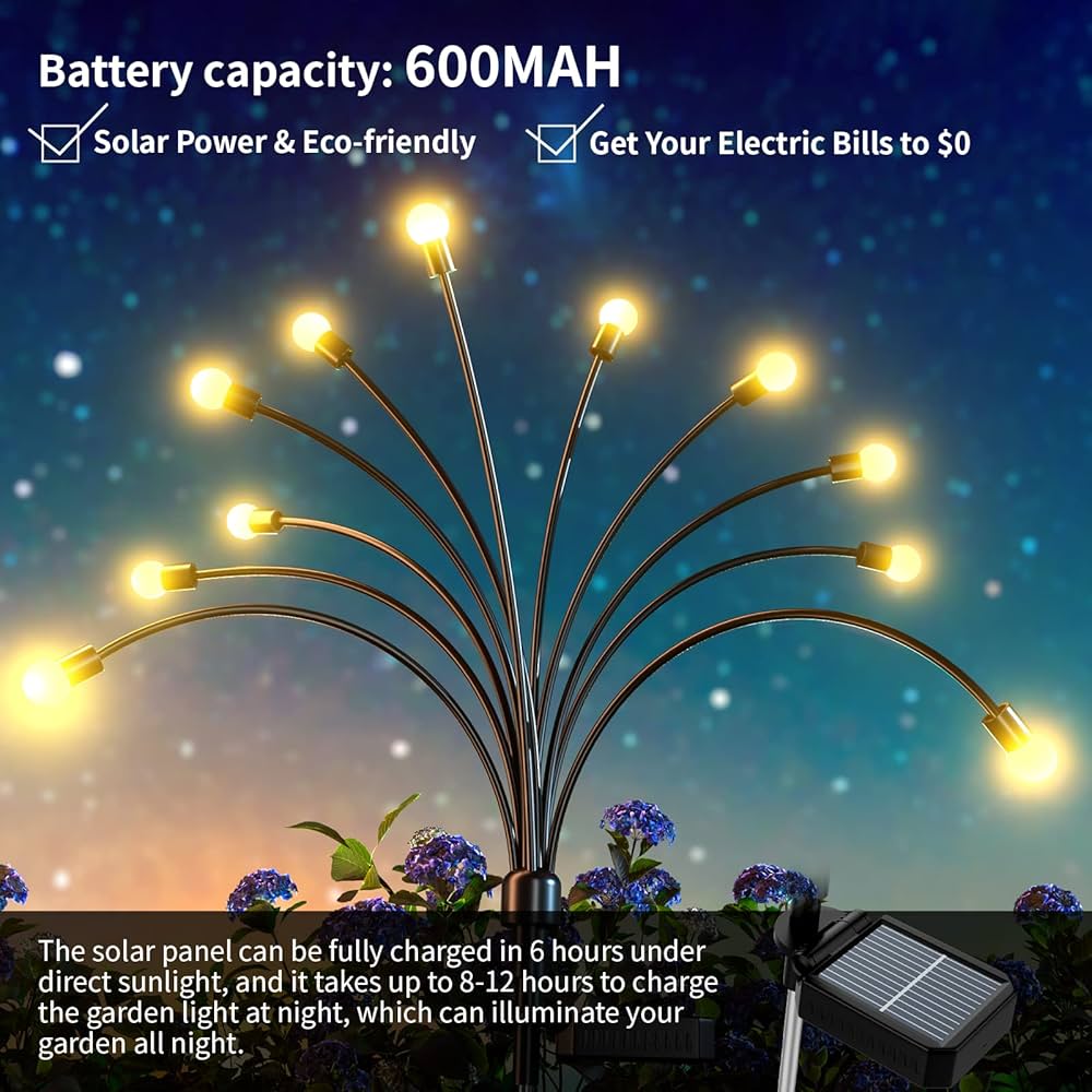 مصابيح حديقة تعمل بالطاقة الشمسية 6 مصباح LED ، مصابيح حديقة