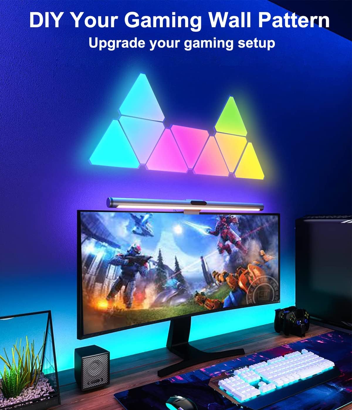 Real RGBIC Triangle LED Light Panels with 6 Connection Ports, App Controlled for Gaming Setup and Bedroom, 6 Pack