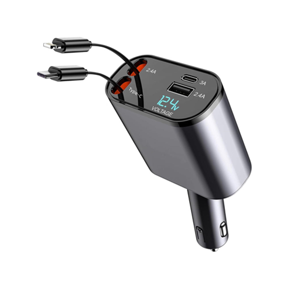 Retractable Car Charger, 120W 4 in 1 Superfast 4779 – GTEX KW
