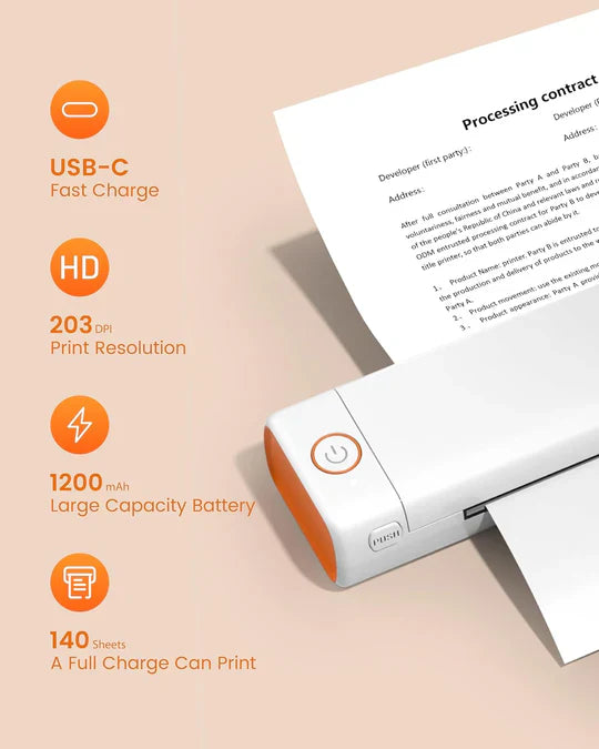 Phomemo M08F A4 Paper Printer - White,Orange