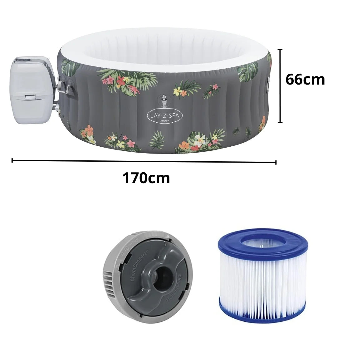 Bestway Lay-Z Spa Inflatable Jacuzzi with Air Massage System (170 x 66 cm) - Aruba