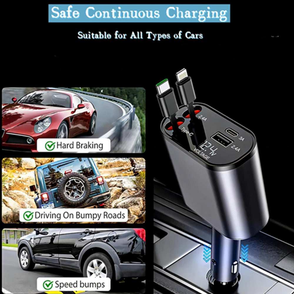 Retractable Car Charger, 120W 4 in 1 Superfast 4779