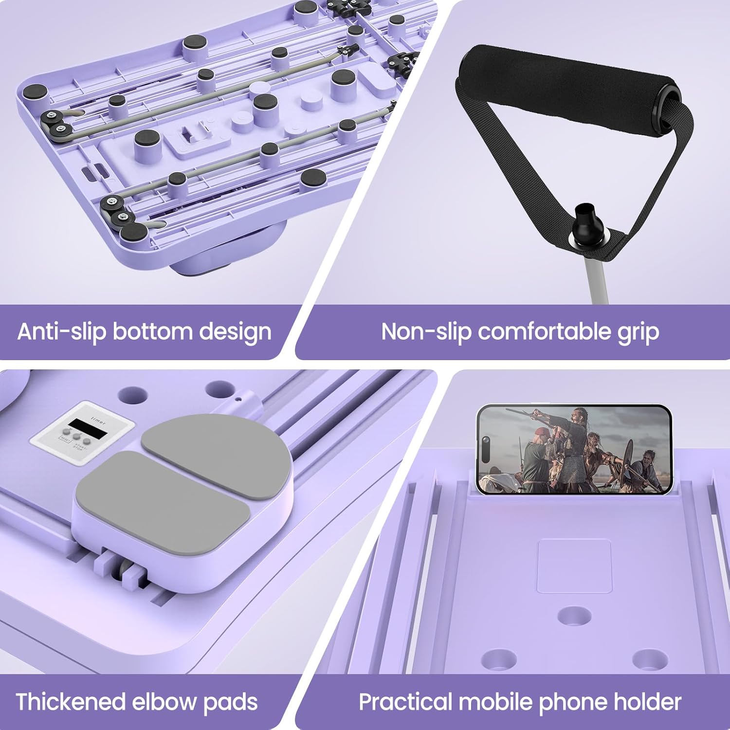 لوح بيلاتيس ريفورمر، جهاز بيلاتيس ٥ في ١ قابل للطي مع مؤقت متعدد الوظائف لتمرين البطن، مناسب لصالة الألعاب الرياضية المنزلية