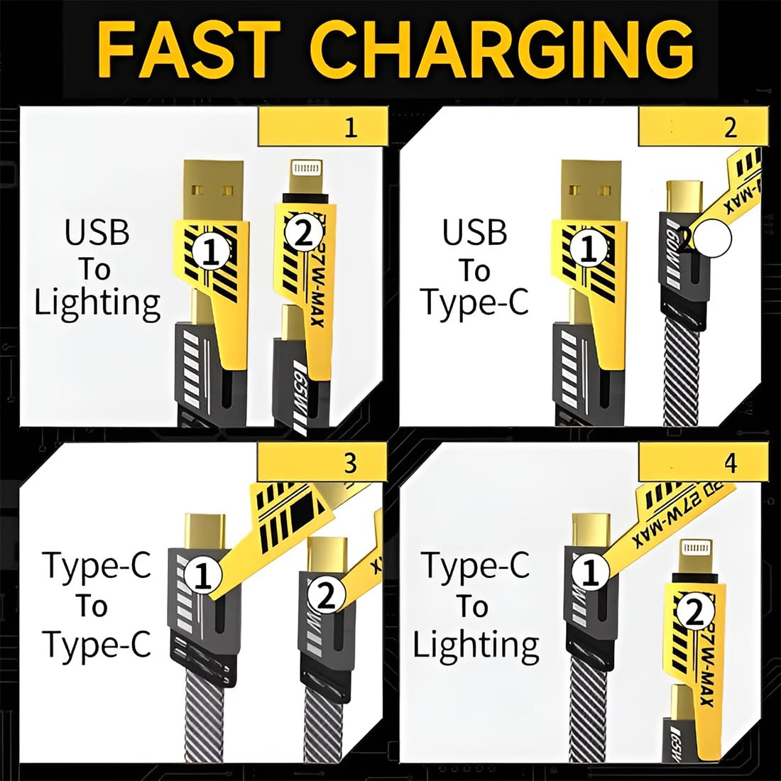 4 in 1 Fast Charging Cable 65W+PD27W