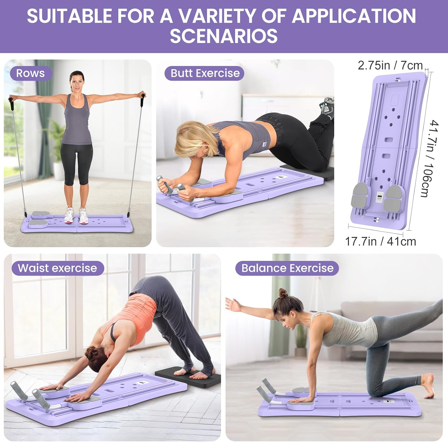 لوح بيلاتيس ريفورمر، جهاز بيلاتيس ٥ في ١ قابل للطي مع مؤقت متعدد الوظائف لتمرين البطن، مناسب لصالة الألعاب الرياضية المنزلية