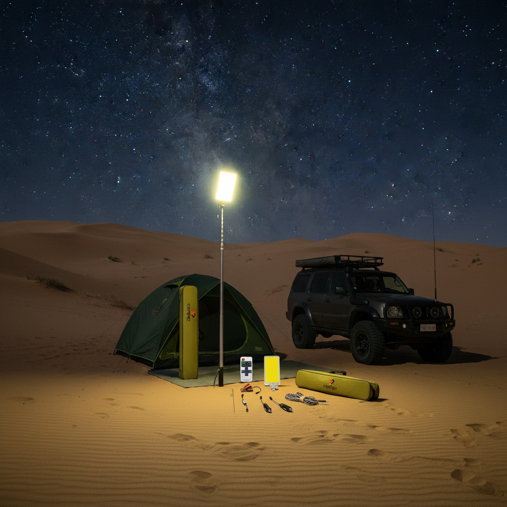 مصباح تخييم LED من Conpex، ضوء خارجي مع حامل ثلاثي تلسكوبي