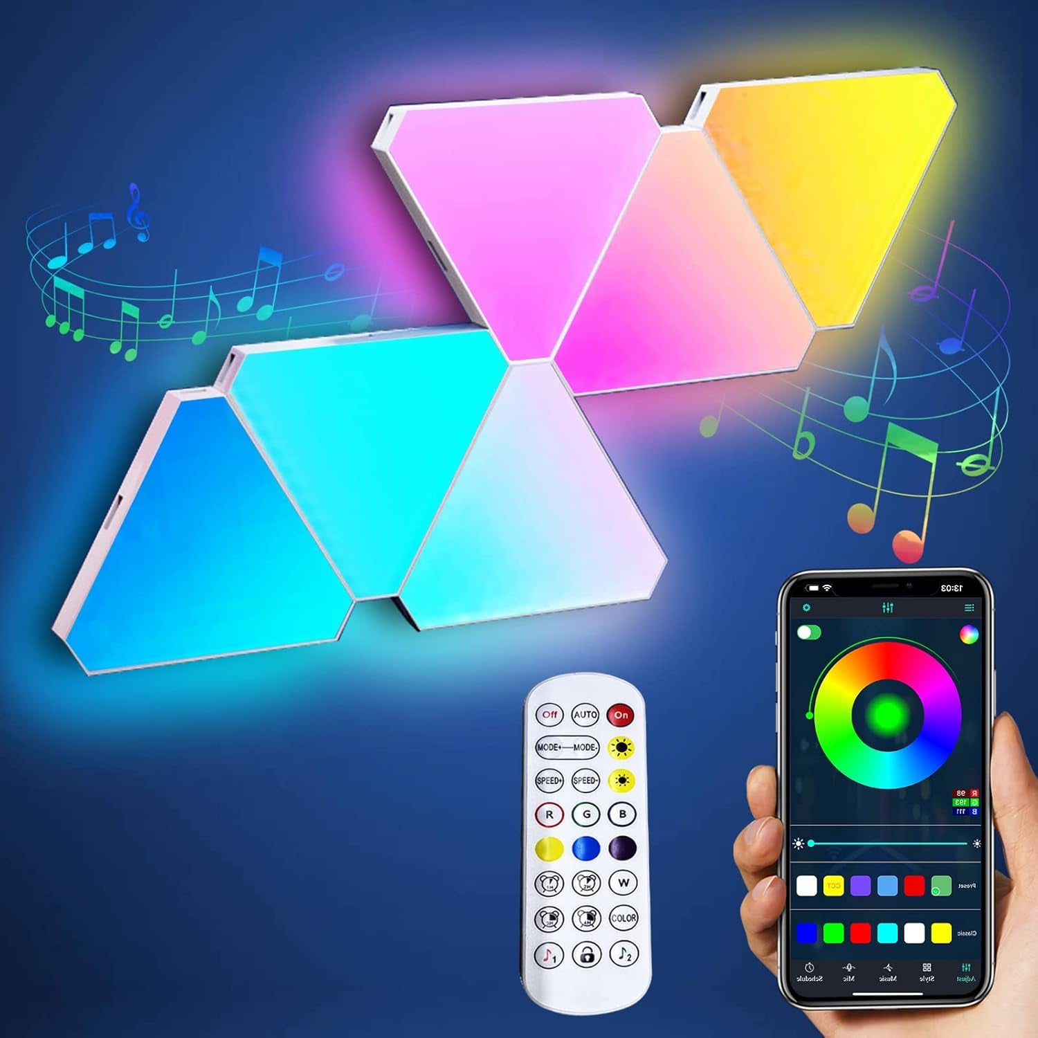 Real RGBIC Triangle LED Light Panels with 6 Connection Ports, App Controlled for Gaming Setup and Bedroom, 6 Pack