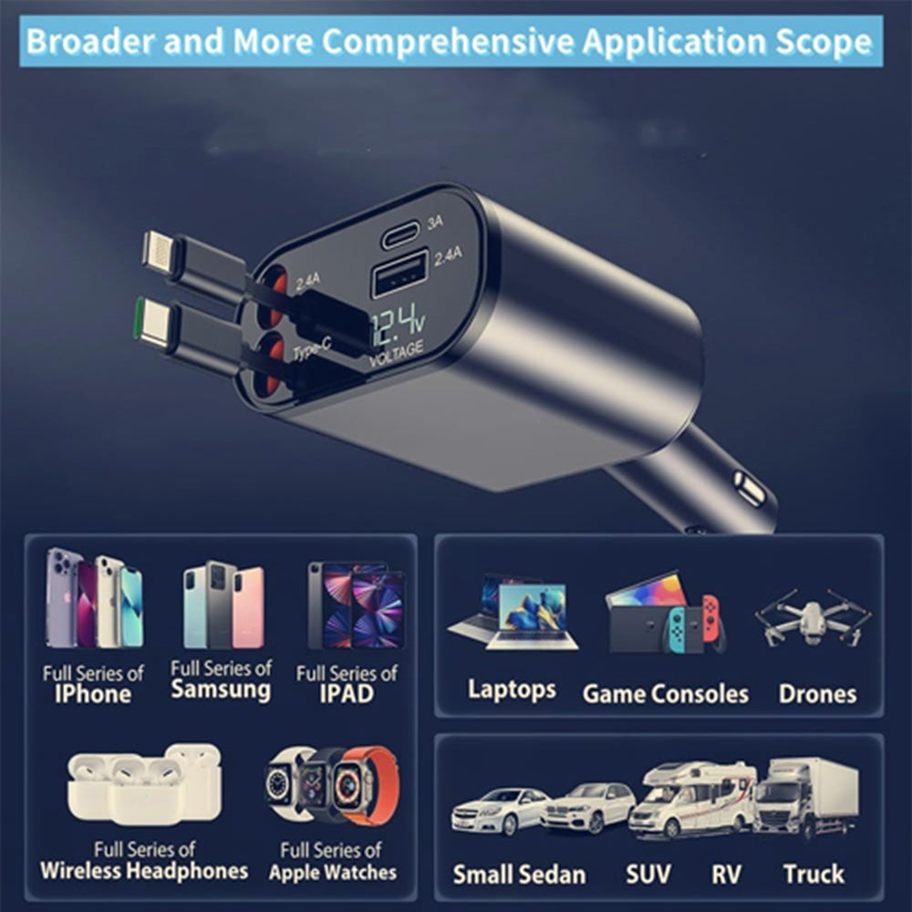 Retractable Car Charger, 120W 4 in 1 Superfast 4779