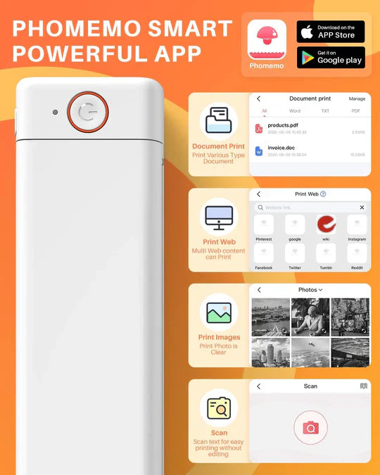 Phomemo M08F A4 Paper Printer - White,Orange
