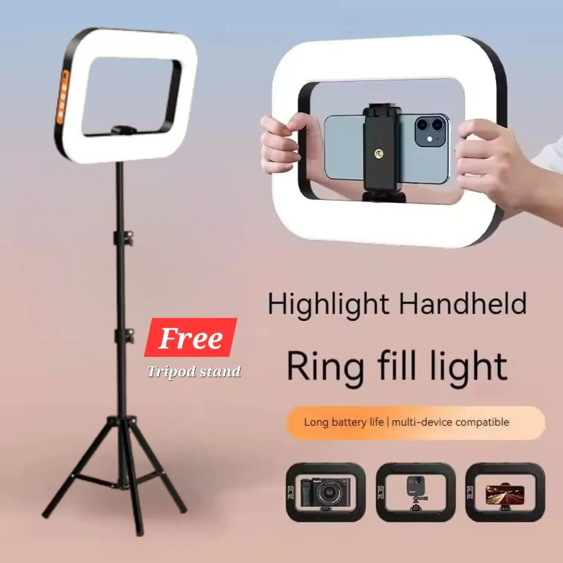 إضاءة دائرية لتصوير الفيديوهات بالهاتف – قابلة للحمل وتدعم التثبيت على حامل ثلاثي