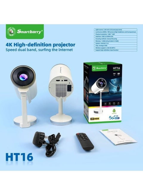 جهاز عرض صغير ذكي يعمل بنظام أندرويد 11.0، بدقة 1080 بكسل و4K Full HD، HT16