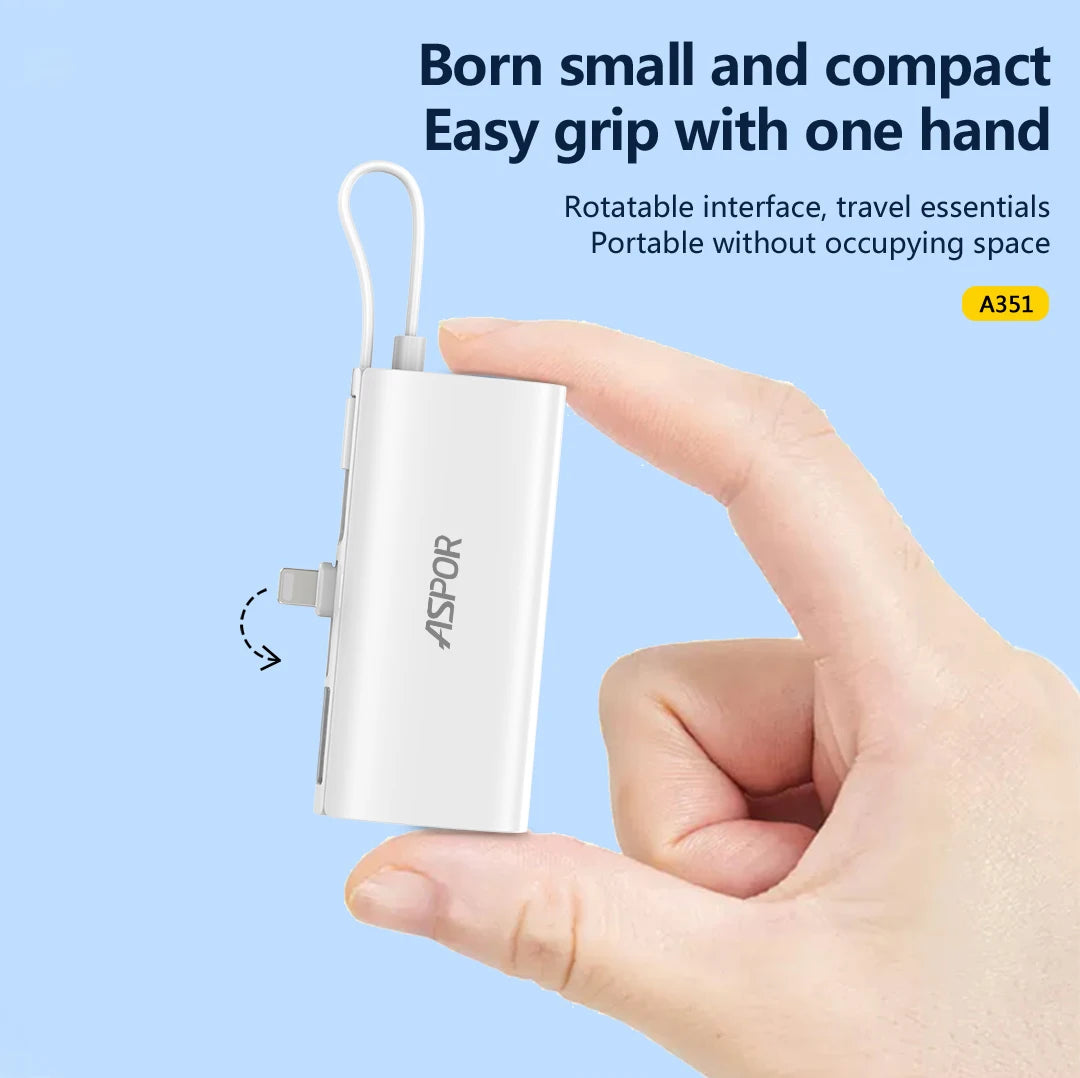 ASPOR A352 Factory Price Built in Cable 5000mAh Ultra-Thin Mini Compact Portable Emergency Power