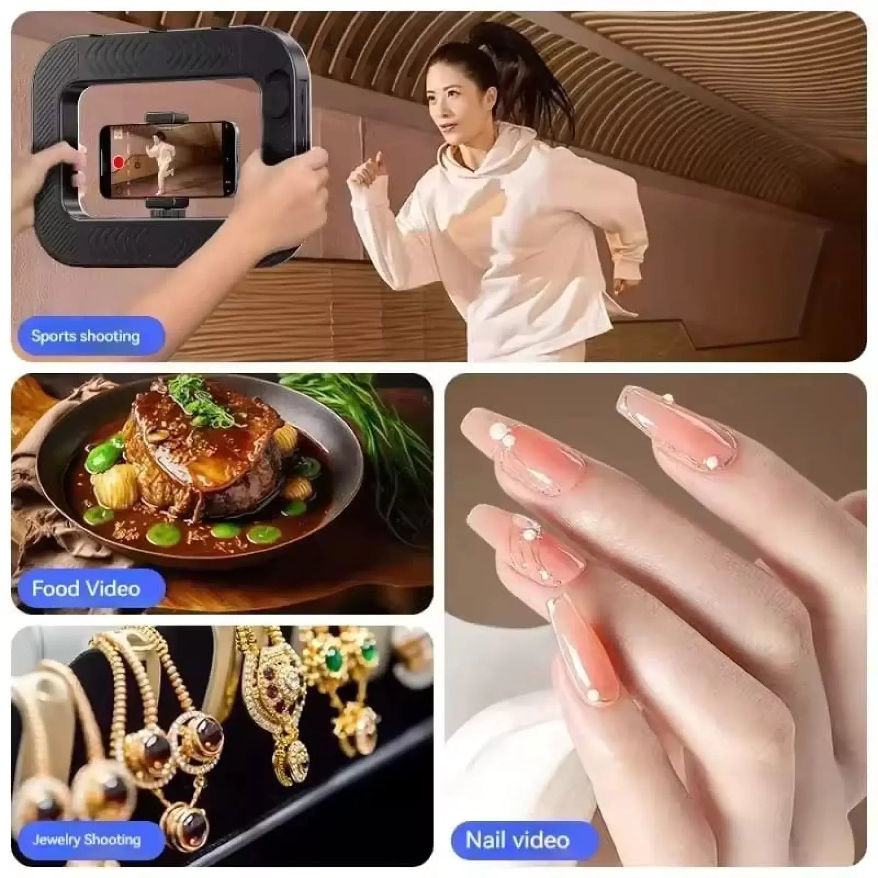 إضاءة دائرية لتصوير الفيديوهات بالهاتف – قابلة للحمل وتدعم التثبيت على حامل ثلاثي