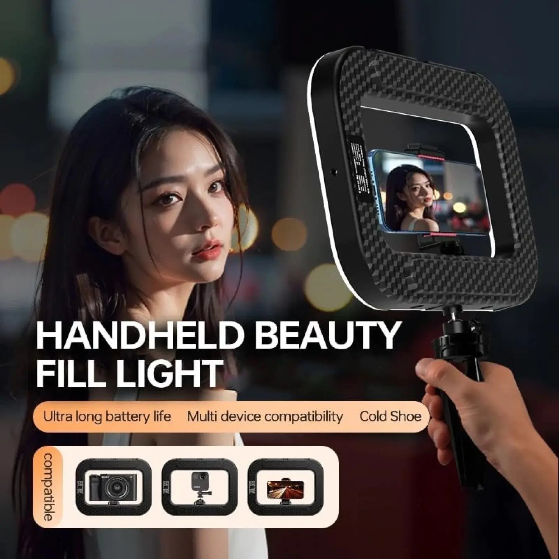 إضاءة دائرية لتصوير الفيديوهات بالهاتف – قابلة للحمل وتدعم التثبيت على حامل ثلاثي