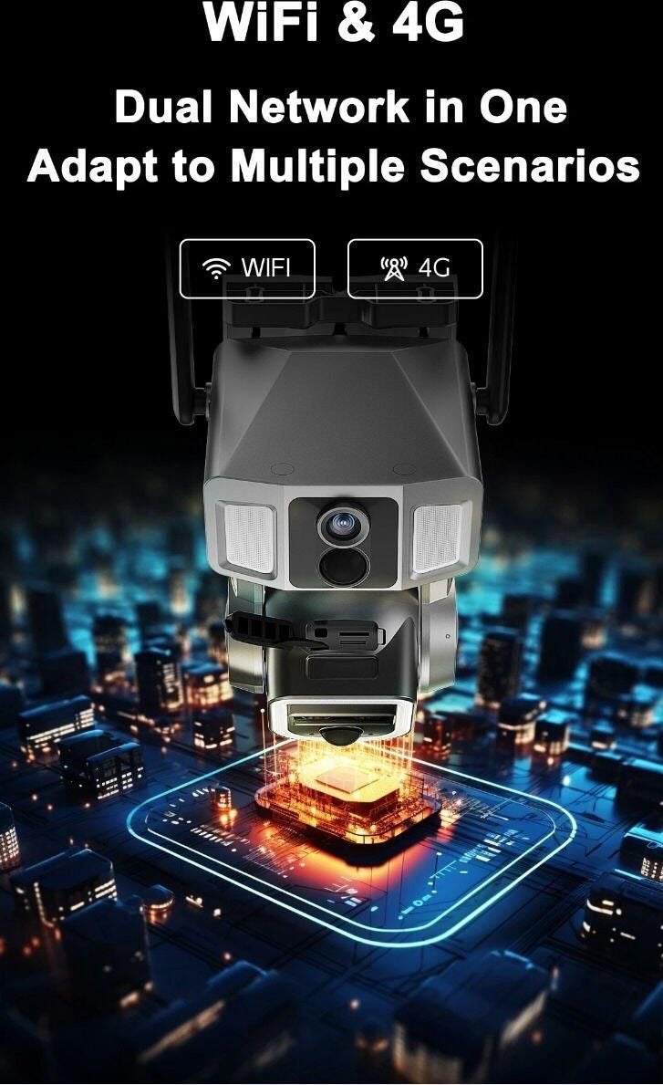 كاميرا مراقبة تعمل بالطاقة الشمسية 4G LTE /WIFI ثلاثية العدسات 4K 4MP تقريب 10x لاسلكي PTZ 2024