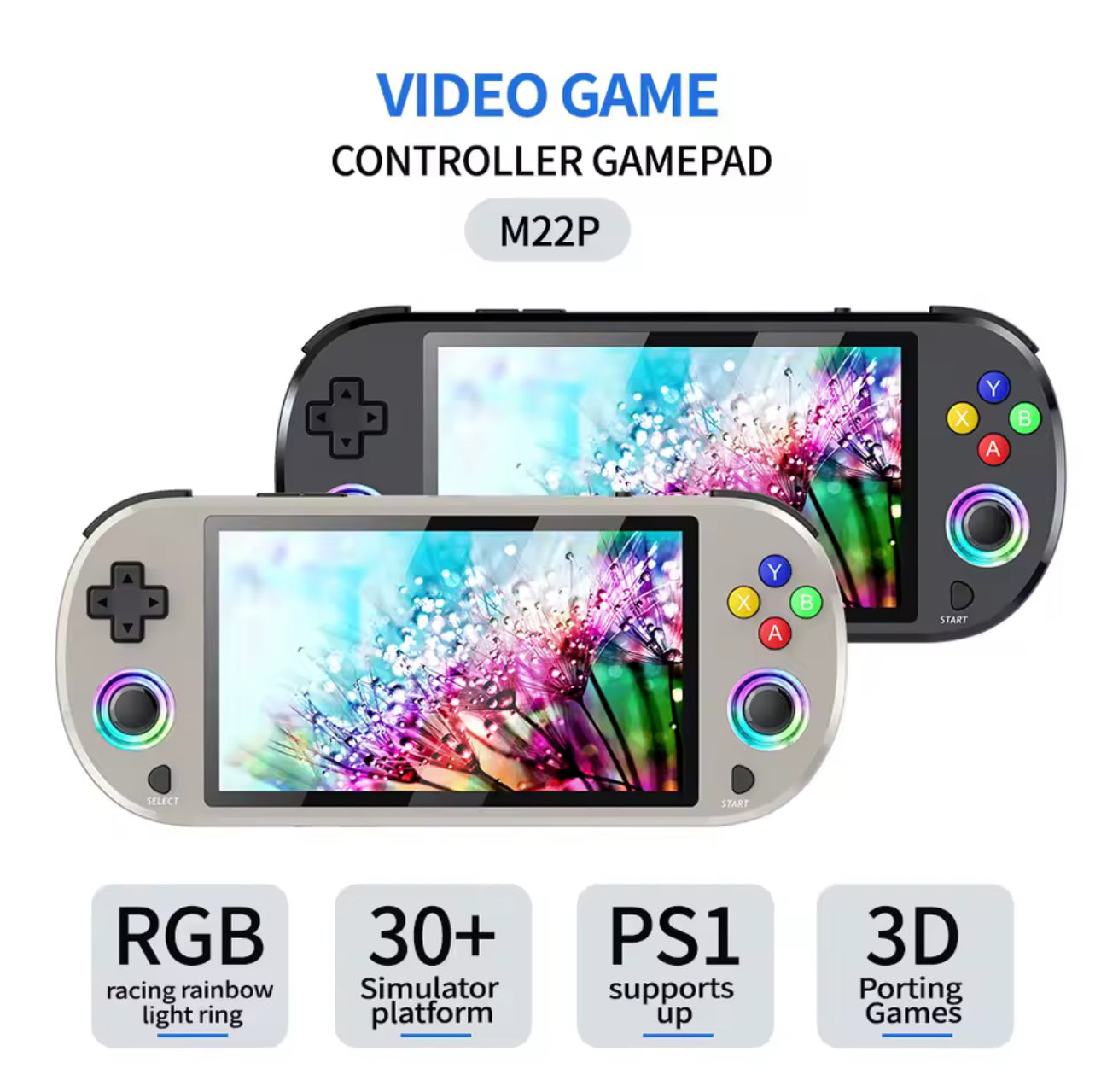 وحدة تحكم ألعاب فيديو محمولة M22 Pro بسعة 128 جيجابايت، وشاشة IPS 5.0 بوصة بدقة 1920*1080، تدعم نظام لينكس وإيميليك