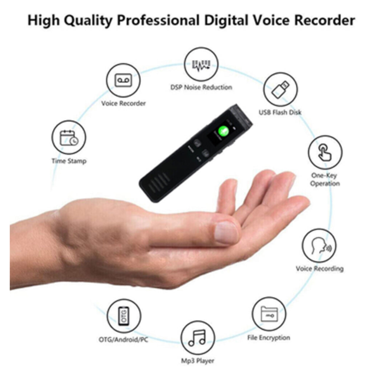 مسجل صوت رقمي BT مسجل صوتي نشط مع خاصية تقليل الضوضاء