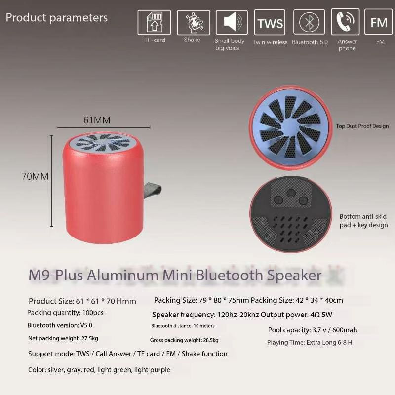 M9Plus HIFI موسيقى نشطة BT مكبر صوت لاسلكي صغير محمول ستيريو باس