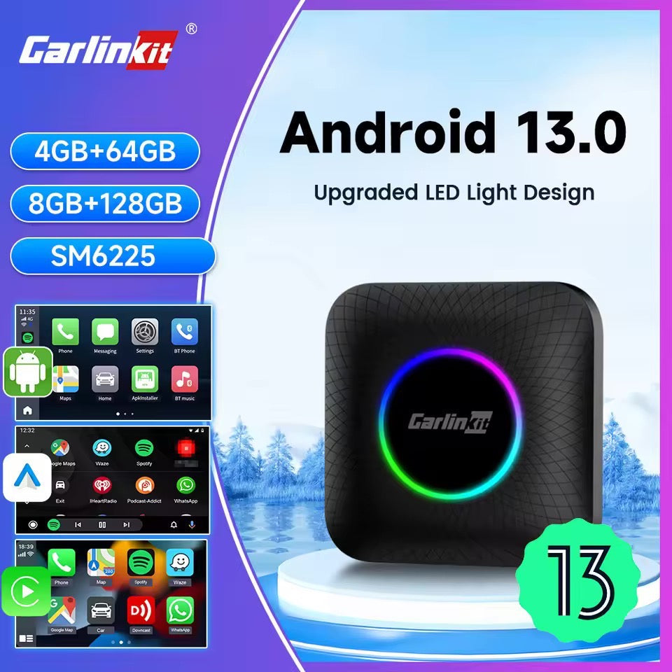 صندوق Carlinkit 6225 CarPlay Android 13 AI الذكي بسعة 8 جيجابايت + 128 جيجابايت