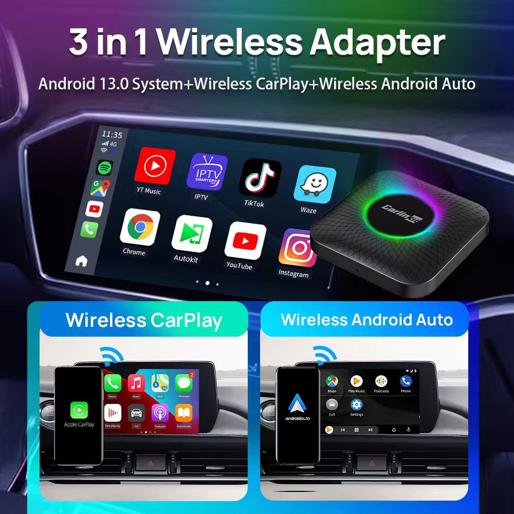 صندوق Carlinkit 6225 CarPlay Android 13 AI الذكي بسعة 8 جيجابايت + 128 جيجابايت