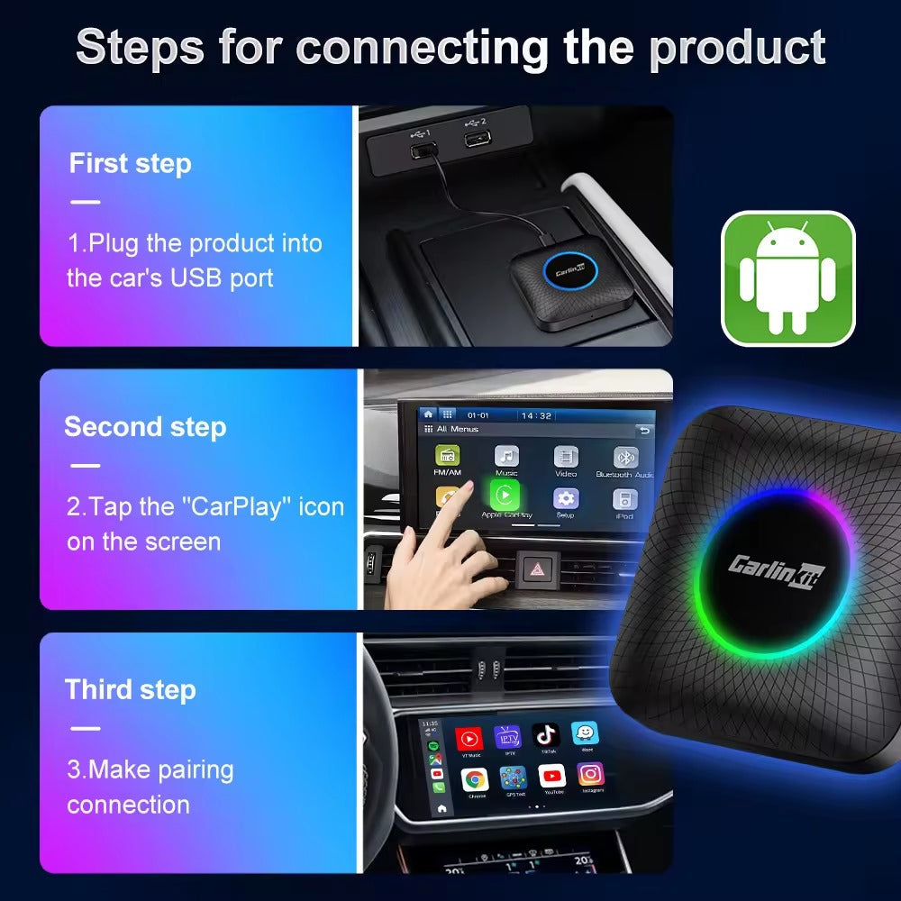 صندوق Carlinkit 6225 CarPlay Android 13 AI الذكي بسعة 8 جيجابايت + 128 جيجابايت