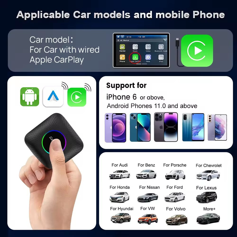 صندوق Carlinkit 6225 CarPlay Android 13 AI الذكي بسعة 8 جيجابايت + 128 جيجابايت
