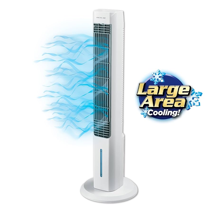 مبرد الهواء التبخيري Arctic Air Tower 2.0 - تبريد الغرف ذات المساحة الكبيرة، 4 إعدادات للسرعة،