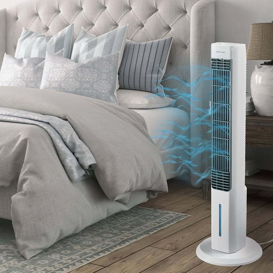 مبرد الهواء التبخيري Arctic Air Tower 2.0 - تبريد الغرف ذات المساحة الكبيرة، 4 إعدادات للسرعة،