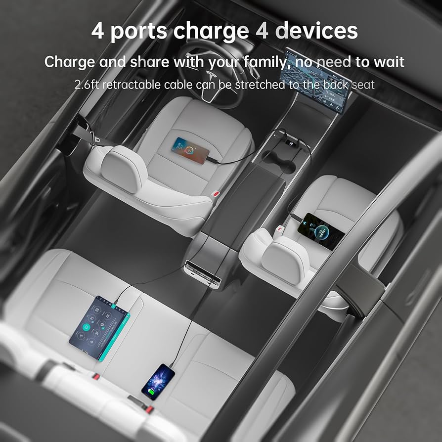 محول شحن سريع لسيارات تسلا، موزع USB  مناسب لطراز 3 موديل 2021-2023 وطراز Y موديل 2021-2024