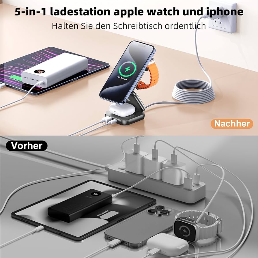 شاحن لاسلكي لـ Magsafe، محطة شحن محمولة 4 في 1 من