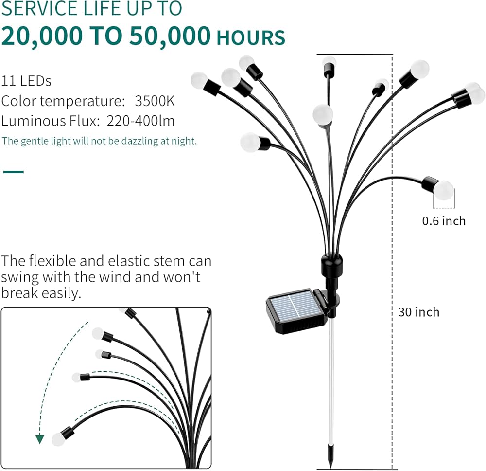 مصابيح حديقة تعمل بالطاقة الشمسية 6 مصباح LED ، مصابيح حديقة