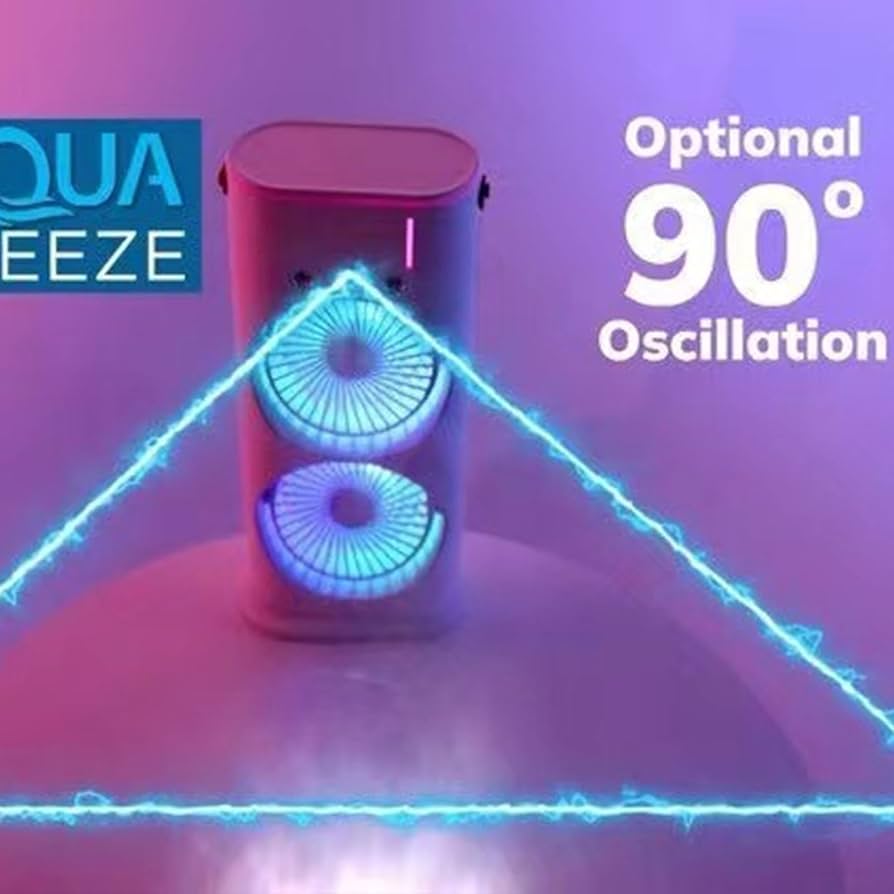 مروحة رش - مروحة رذاذ ماء مزدوجة الأطراف، مكيف هواء شخصي مع ضوء LED ومرطب للسفر وغرفة النوم والتخييم والمنزل الخارجي