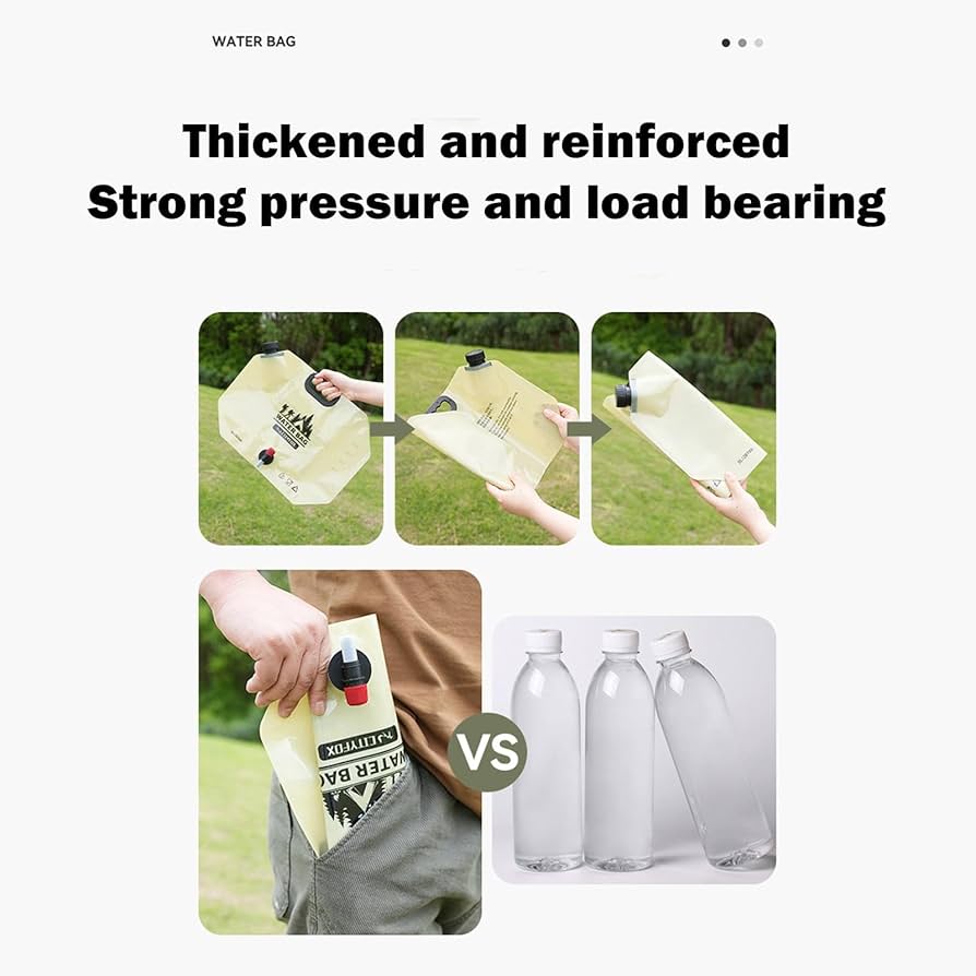 ، كيس ماء شرب قابلة للطي وقابلة لإعادة الاستخدام مع صنبور دوار، بسعة 8 لتر محمول