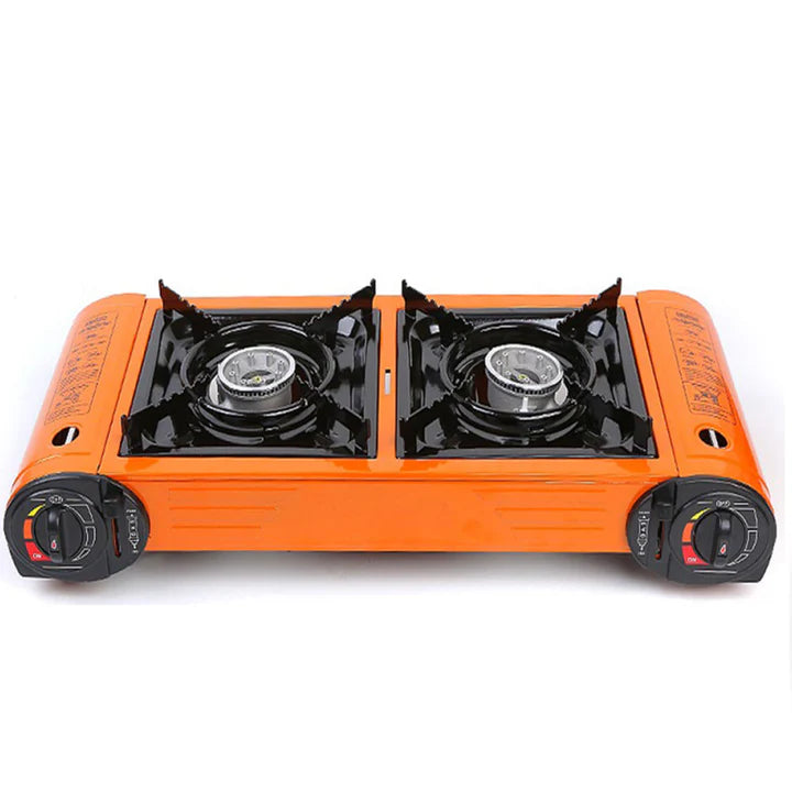 محول غاز مزدوج مع قاعدة شواء للتخييم