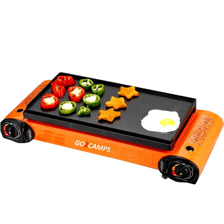 محول غاز مزدوج مع قاعدة شواء للتخييم