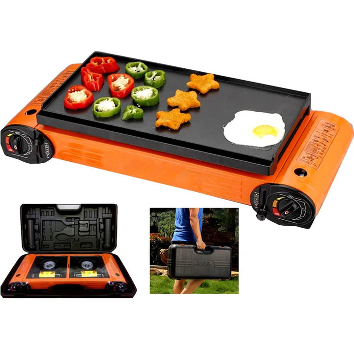 محول غاز مزدوج مع قاعدة شواء للتخييم