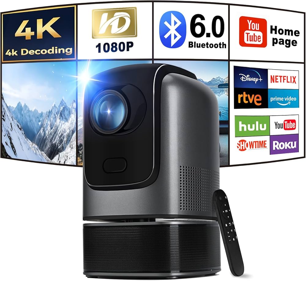جهاز عرض سينمائي بتقنية البلوتوث مع 5G 1080P للأماكن الخارجية، سعة 4500 لومن، يدعم 4K، جهاز عرض فيديو LED