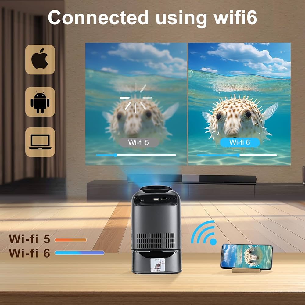 جهاز عرض سينمائي بتقنية البلوتوث مع 5G 1080P للأماكن الخارجية، سعة 4500 لومن، يدعم 4K، جهاز عرض فيديو LED