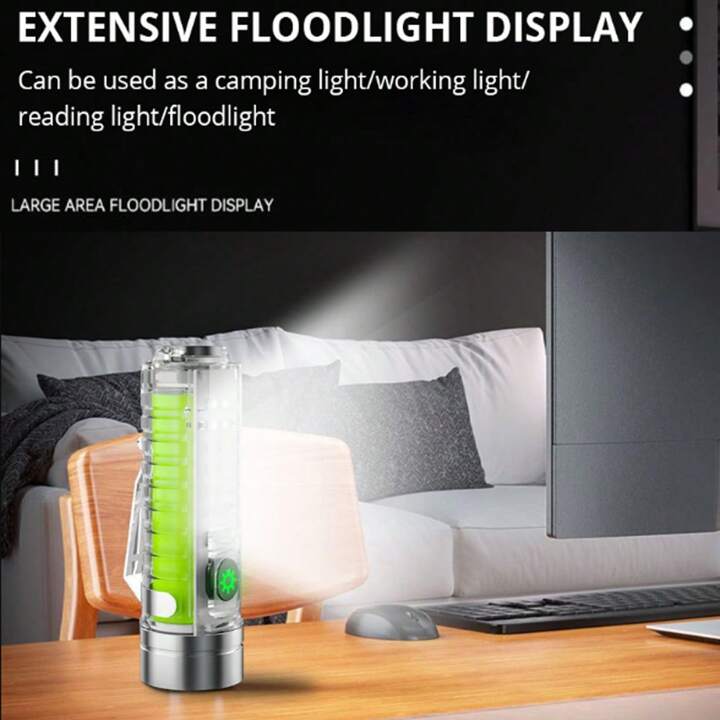 مصباح يدوي متعدد الوظائف بالليزر الأبيض طويل المدى مع ضبط التركيز، شحن من النوع C، مشبك مغناطيسي وسلسلة مفاتيح فلورية