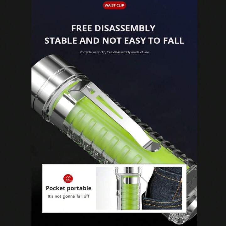 مصباح يدوي متعدد الوظائف بالليزر الأبيض طويل المدى مع ضبط التركيز، شحن من النوع C، مشبك مغناطيسي وسلسلة مفاتيح فلورية