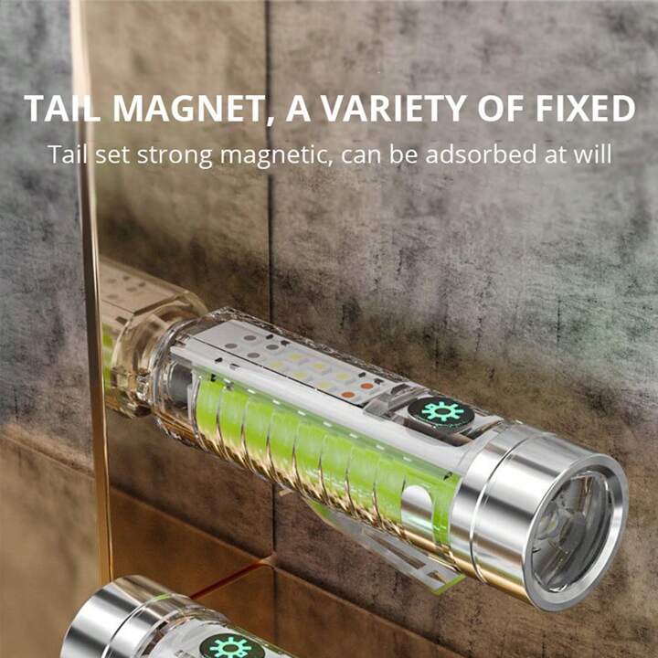 مصباح يدوي متعدد الوظائف بالليزر الأبيض طويل المدى مع ضبط التركيز، شحن من النوع C، مشبك مغناطيسي وسلسلة مفاتيح فلورية