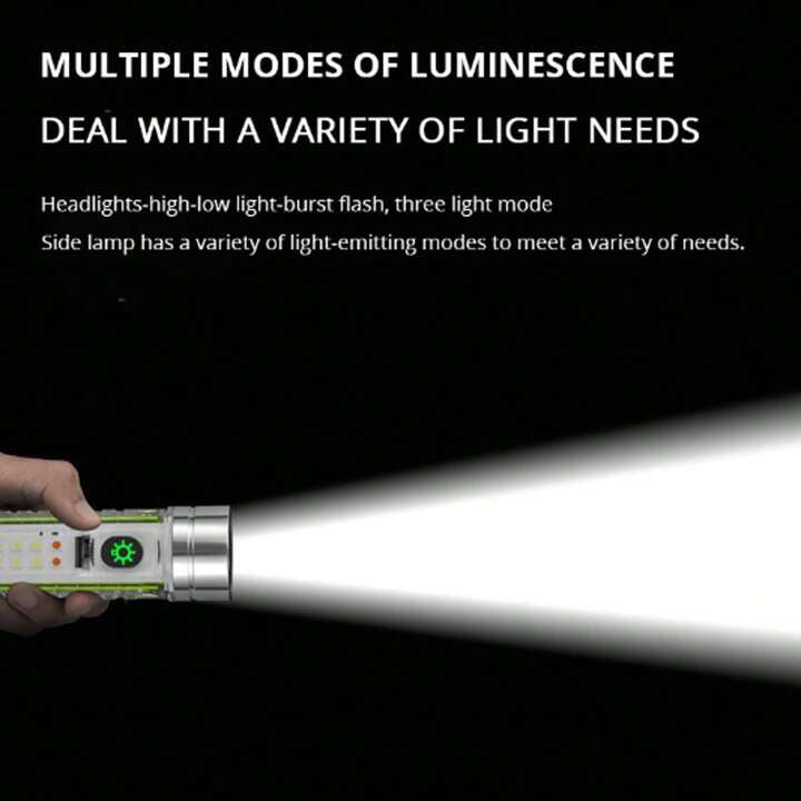مصباح يدوي متعدد الوظائف بالليزر الأبيض طويل المدى مع ضبط التركيز، شحن من النوع C، مشبك مغناطيسي وسلسلة مفاتيح فلورية