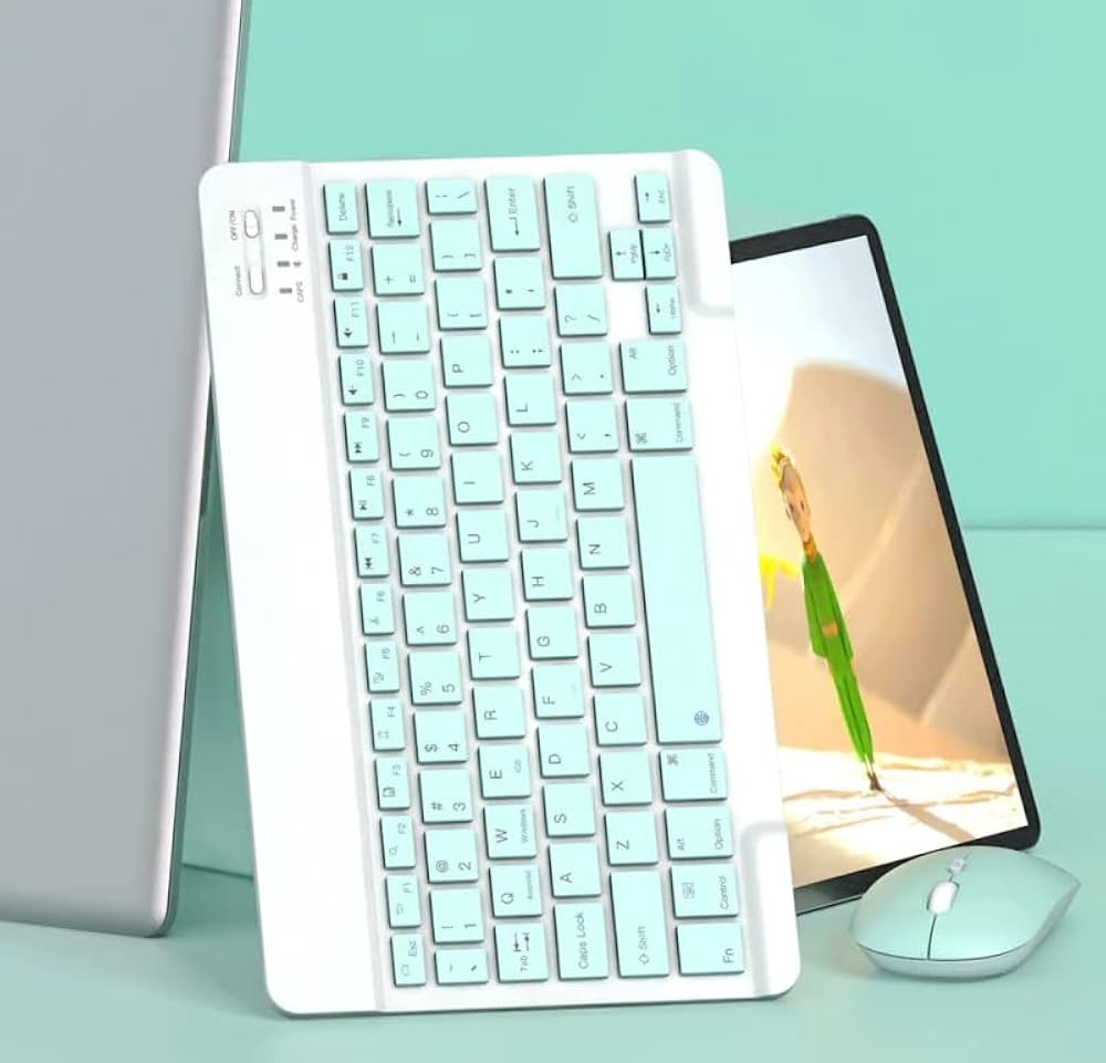 لوحة مفاتيح وماوس لاسلكي انكليزي / عربي يعمل بتقنية Bluetooth فائق الدقة لأجهزة iPad Pro/iPad Air/iPad 9.7 وغيرها من الأجهزة iOS Android Windows