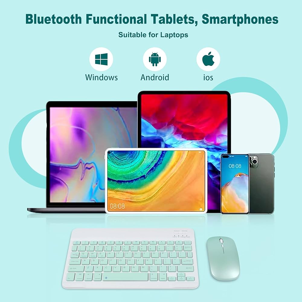 لوحة مفاتيح وماوس لاسلكي انكليزي / عربي يعمل بتقنية Bluetooth فائق الدقة لأجهزة iPad Pro/iPad Air/iPad 9.7 وغيرها من الأجهزة iOS Android Windows