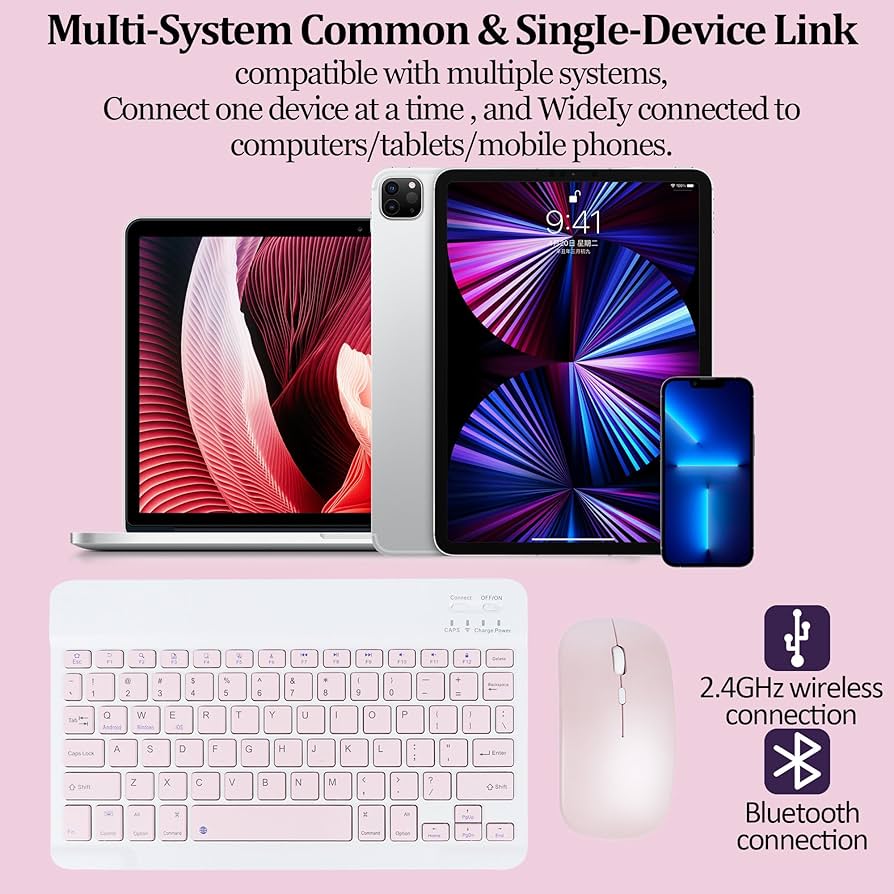 لوحة مفاتيح وماوس لاسلكي انكليزي / عربي يعمل بتقنية Bluetooth فائق الدقة لأجهزة iPad Pro/iPad Air/iPad 9.7 وغيرها من الأجهزة iOS Android Windows