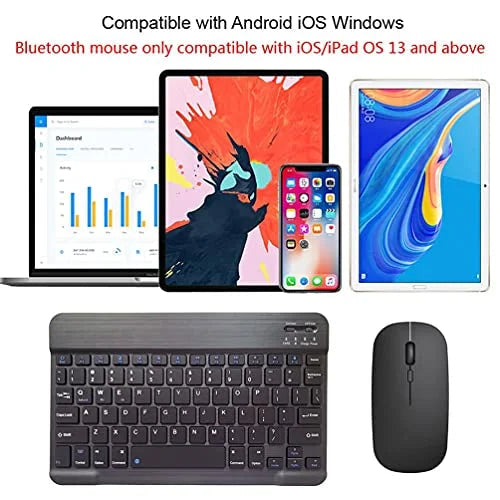 لوحة مفاتيح وماوس لاسلكي انكليزي / عربي يعمل بتقنية Bluetooth فائق الدقة لأجهزة iPad Pro/iPad Air/iPad 9.7 وغيرها من الأجهزة iOS Android Windows