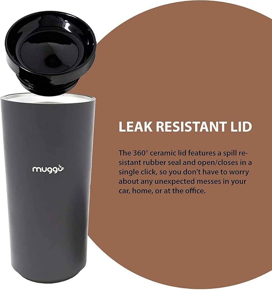 كوب Muggo للتحكم في درجة الحرارة بسعة 12 أونصة مع عمر بطارية 3 ساعات، للشاي والقهوة وسخان المشروبات الساخنة، كوب سفر ساخن مع شاحن مزدوج