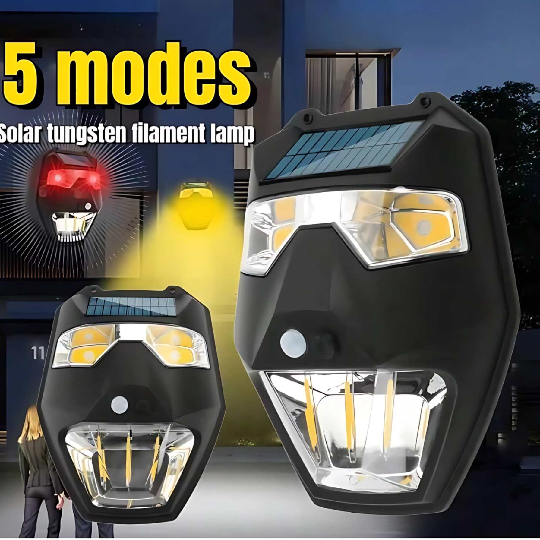 اضاءة جدارية تعمل بالطاقة الشمسية مع صفارة إنذار أمنية ومستشعر حركة و5 أوضاع مقاومة للماء T88