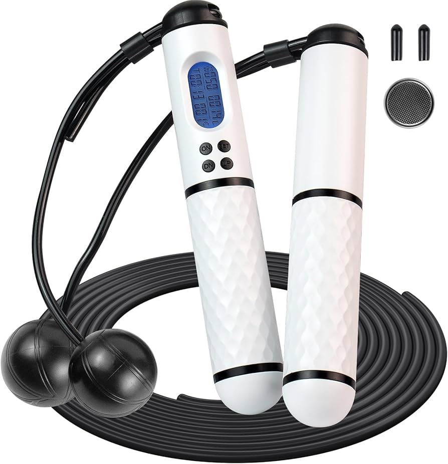 حبل القفز بمقبض مرجح، 4 أوضاع عد دقيق، قفز إلكتروني يدور 360 درجة، شاشة LED عالية الدقة، منبه ثابت الوقت للاستخدام المنزلي