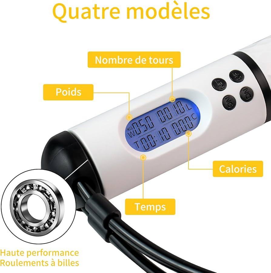 حبل القفز بمقبض مرجح، 4 أوضاع عد دقيق، قفز إلكتروني يدور 360 درجة، شاشة LED عالية الدقة، منبه ثابت الوقت للاستخدام المنزلي